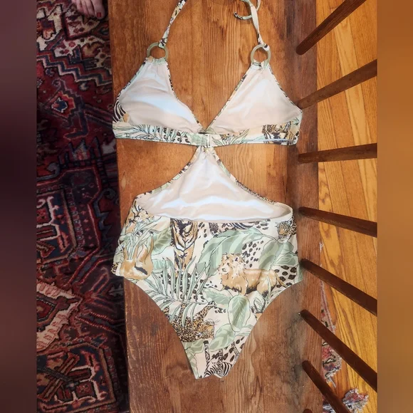 Aerie Safari Print Cutouts Cheeky Halter One Piece Size Small - Picture 4 of 8